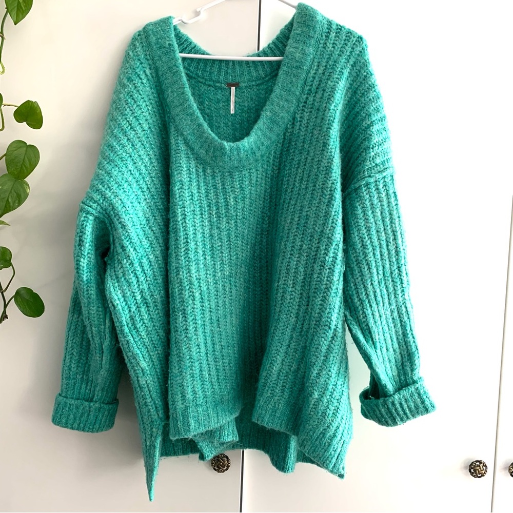 Free People Turquoise V-Neck Sweater